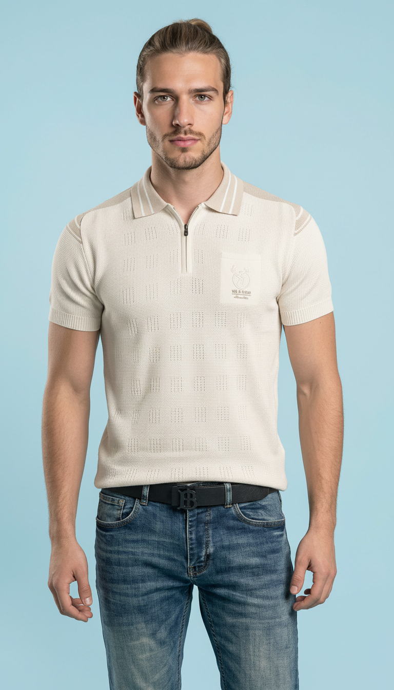 Style-13456-Mens Beige Polo T-shirt view 2