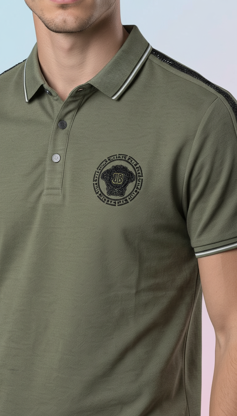 Style-3034-Green Polo T-shirt view 2