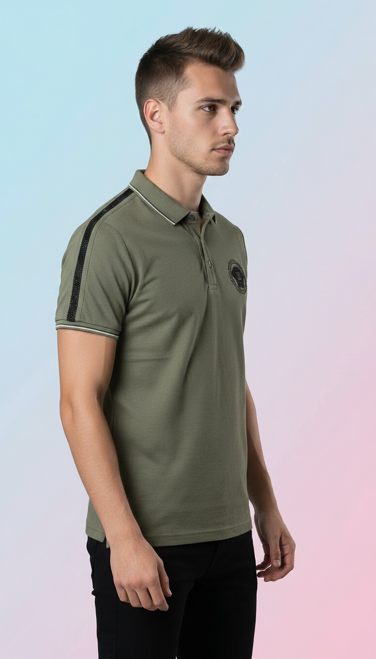 Style-3034-Green Polo T-shirt view 3
