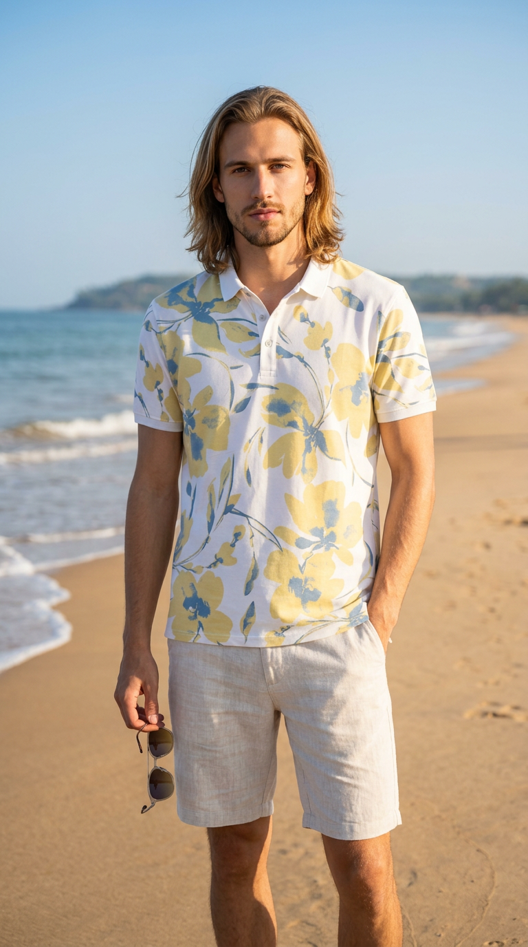 Style-5033-Floral Print Polo T-shirt view 5