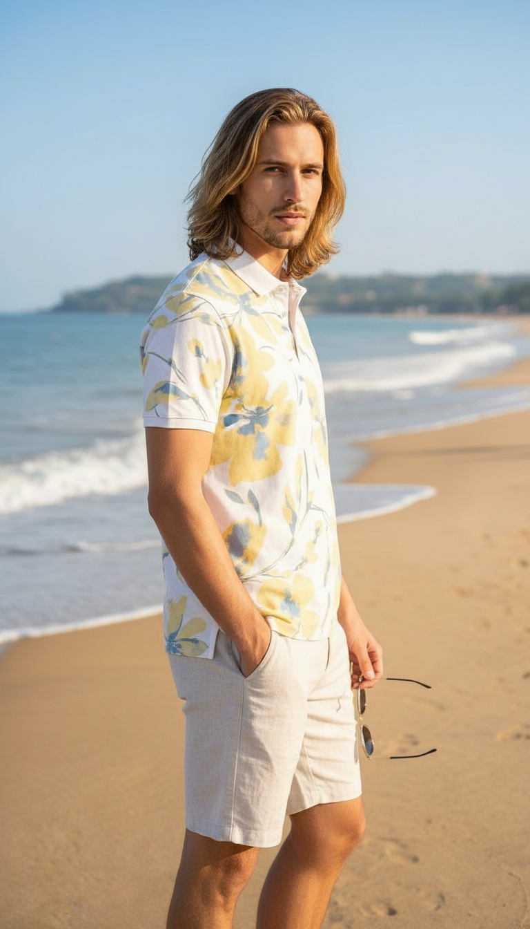 Style-5033-Floral Print Polo T-shirt view 4