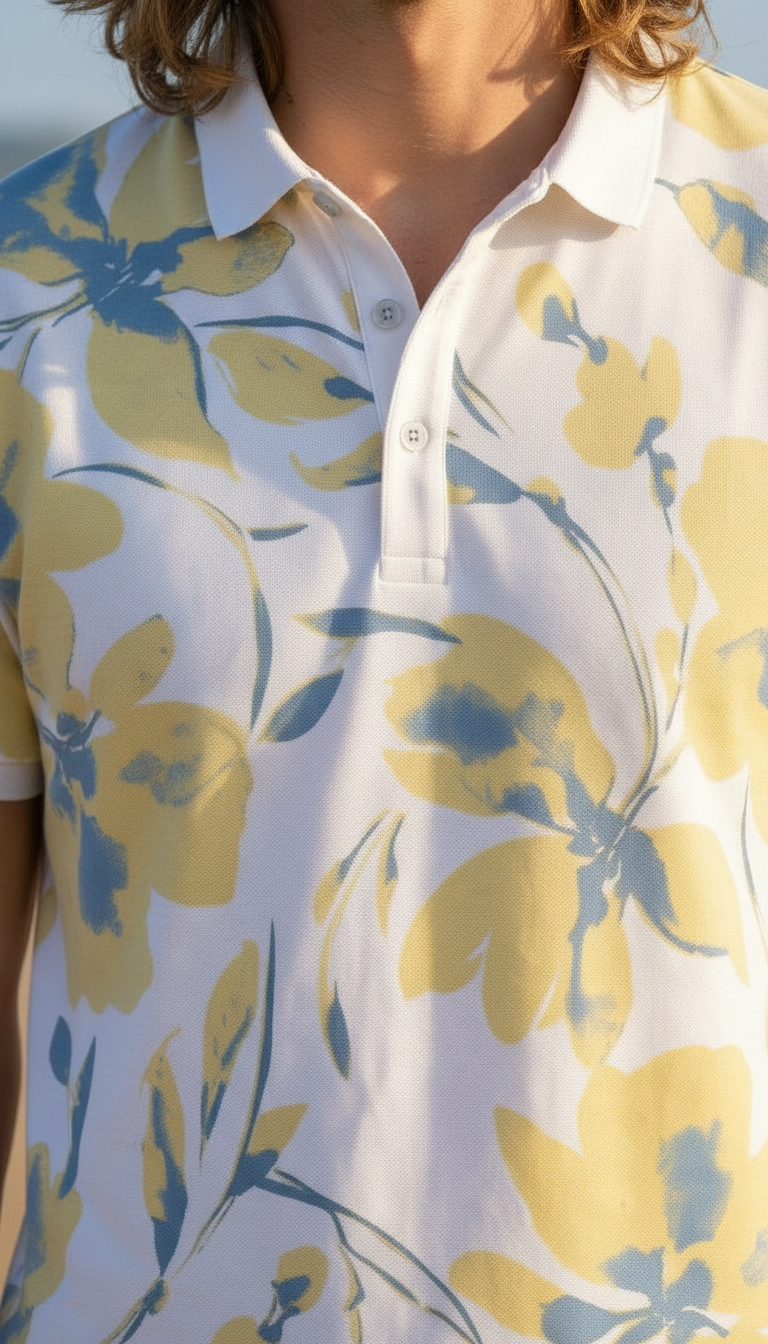 Style-5033-Floral Print Polo T-shirt view 3