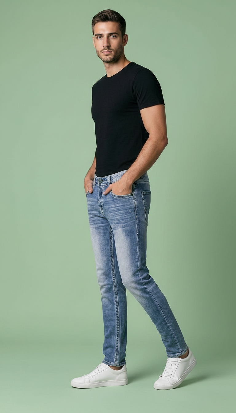 TS01-Blue Denim Jeans Slim Fit view 2