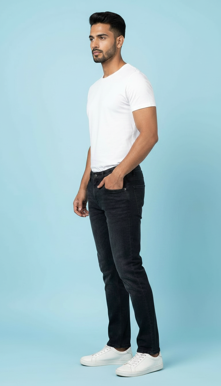 Style-8619-Black Denim Jeans Slimfit view 2