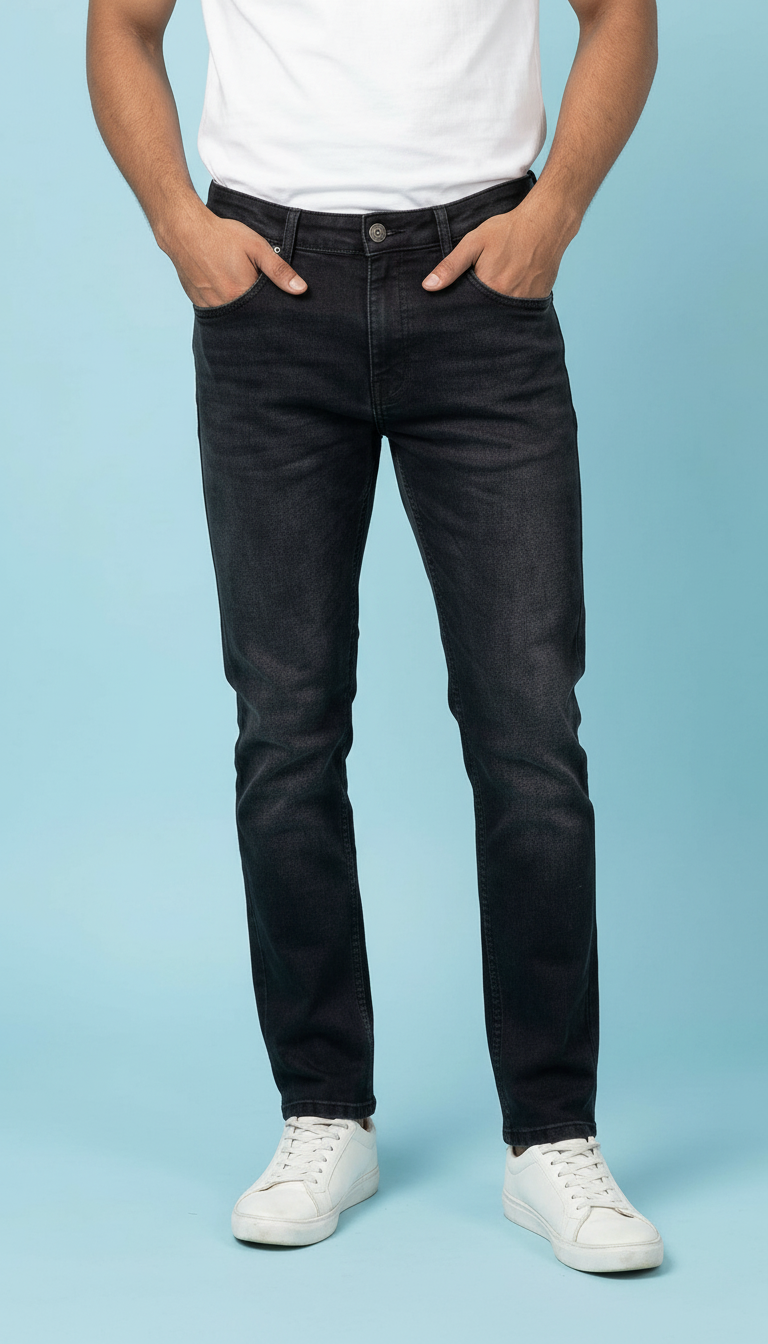 Style-8619-Black Denim Jeans Slimfit view 3