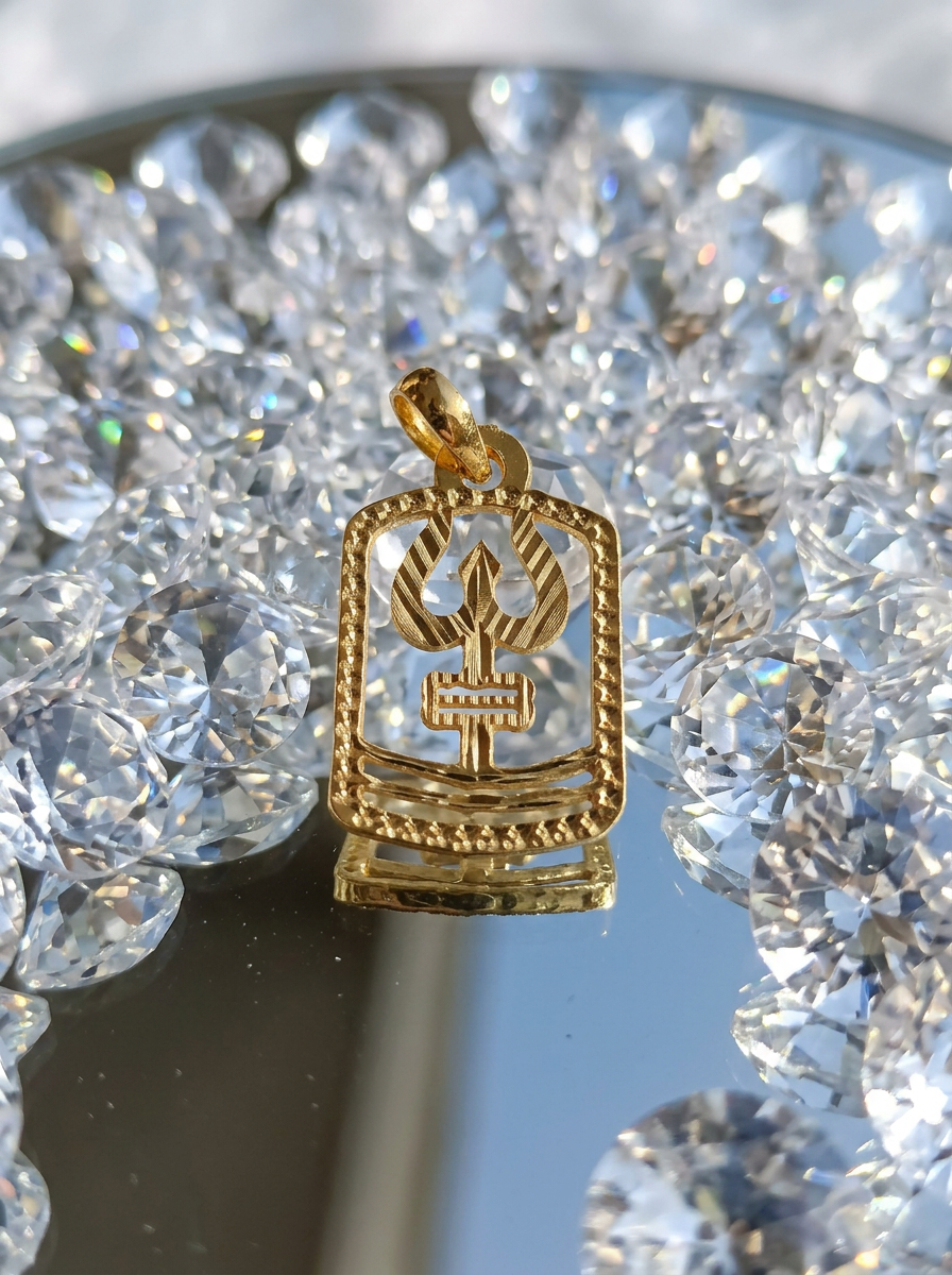 Gold Plated Trishul Pendant view 2