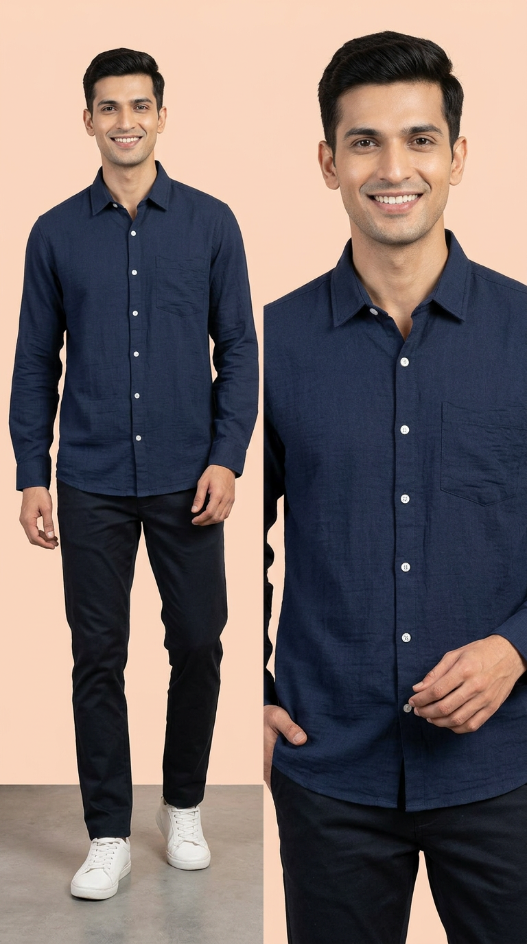 LINEN Navy Blue Casual Shirt view 5