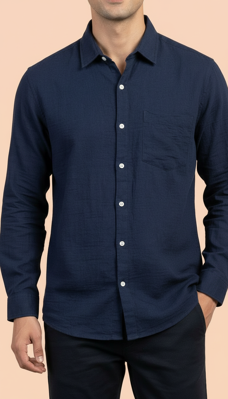 LINEN Navy Blue Casual Shirt view 4