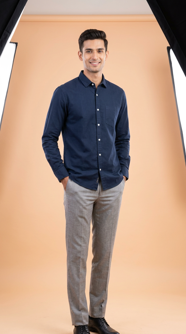 Navy Blue Button-Down Shirt view 4
