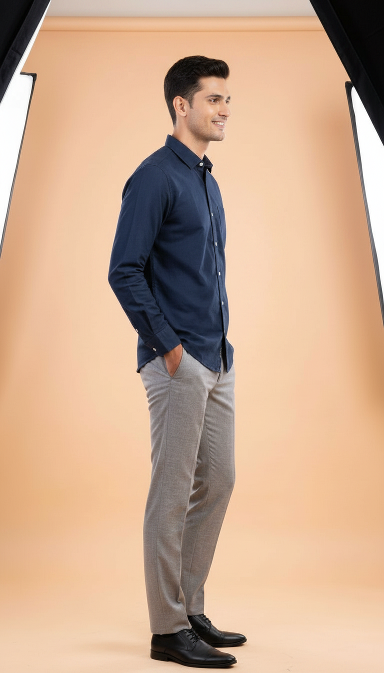 Navy Blue Button-Down Shirt view 3