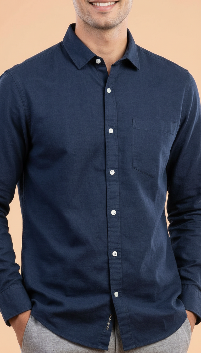 Navy Blue Button-Down Shirt view 2