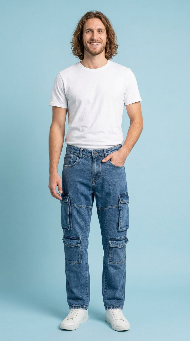 Blue Denim Cargo Pants view 4