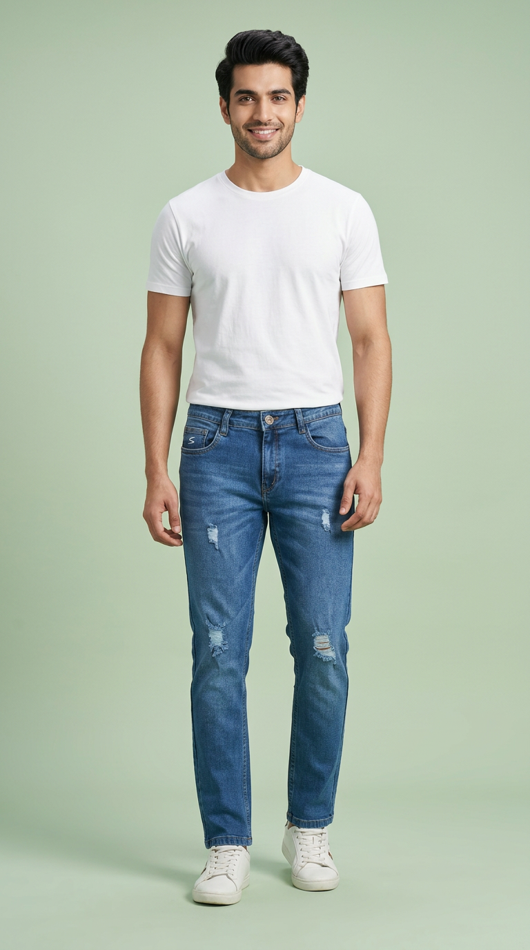 Distressed/Ripped blue denim view 4