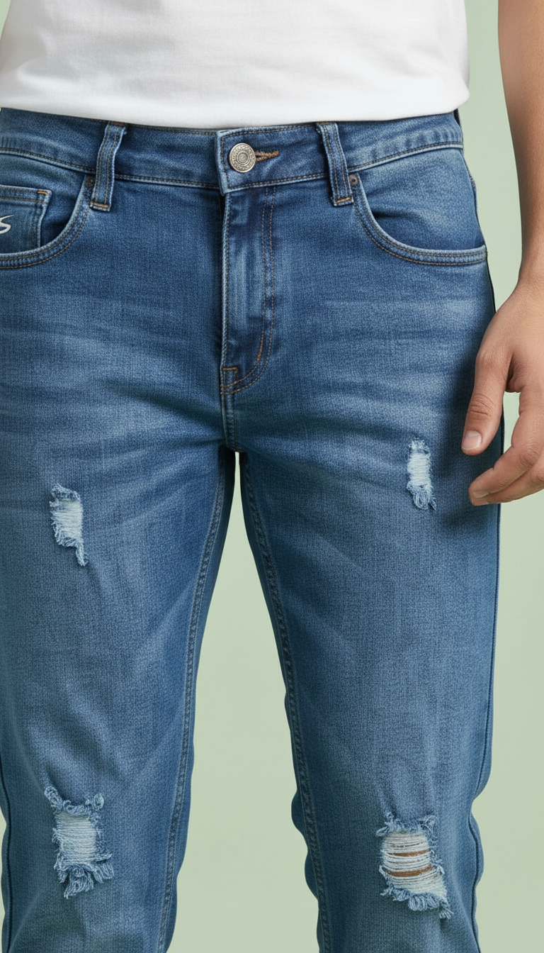 Distressed/Ripped blue denim view 2