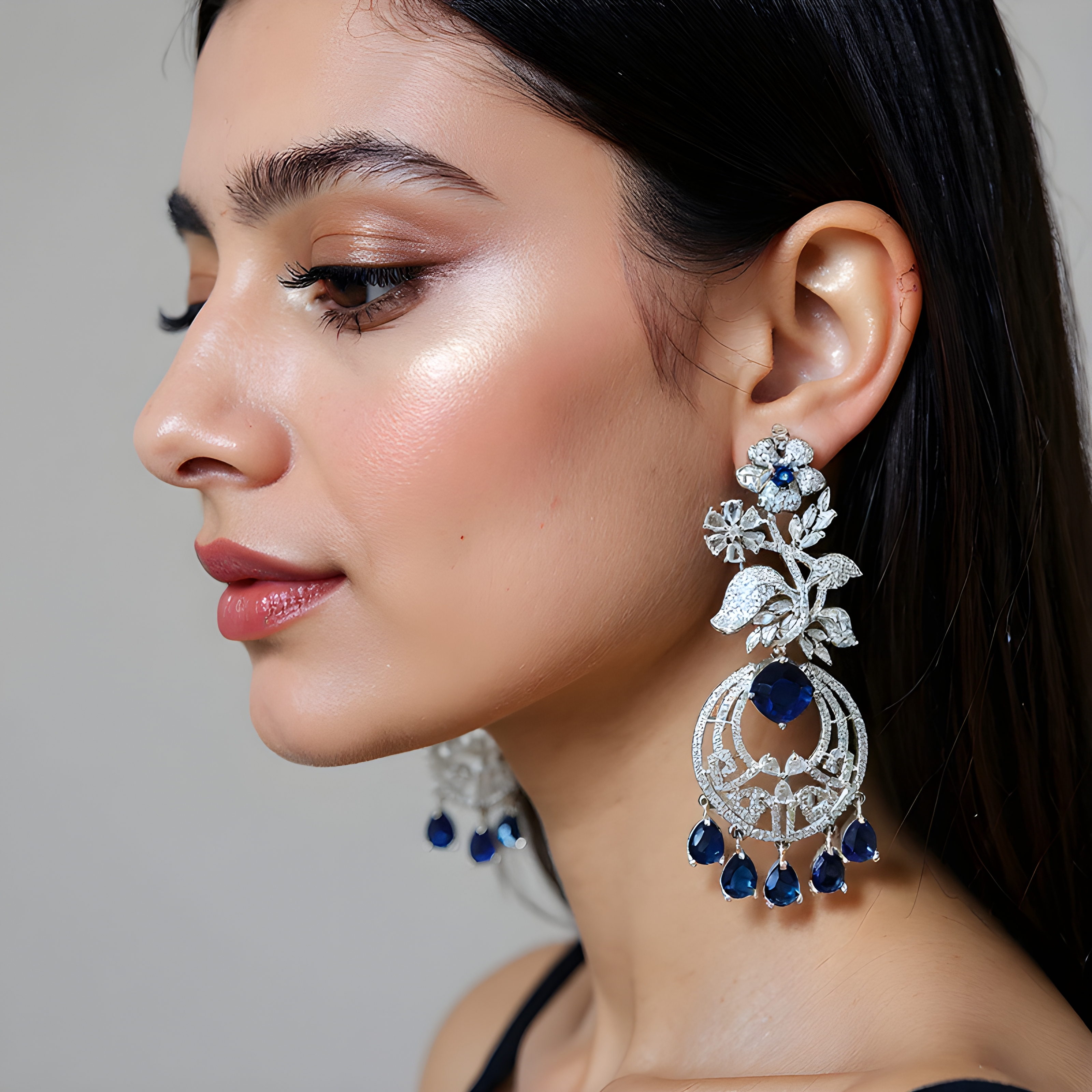 Devangna Floral Sapphire Earrings