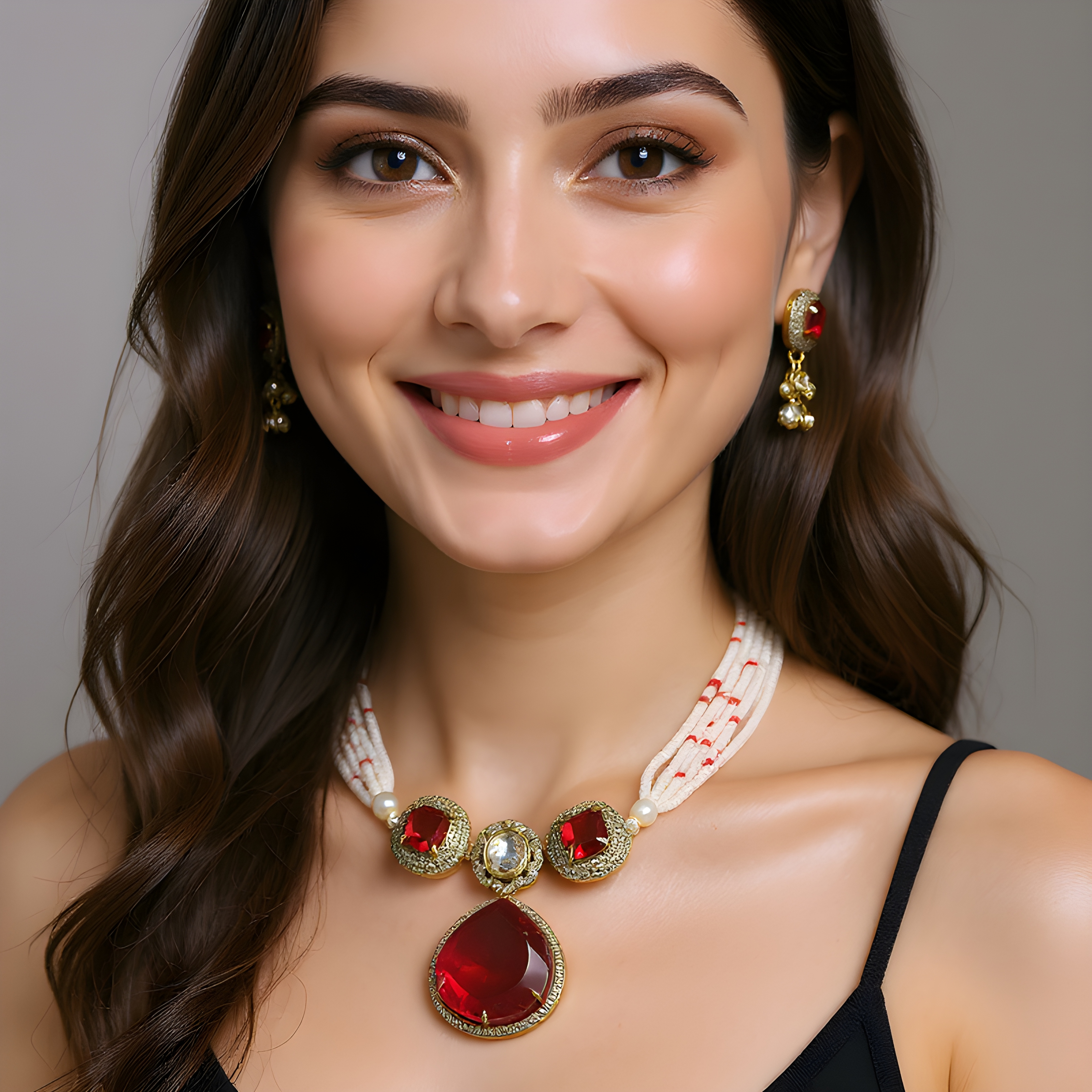 Devangna Ruby and Pearl Necklace Set