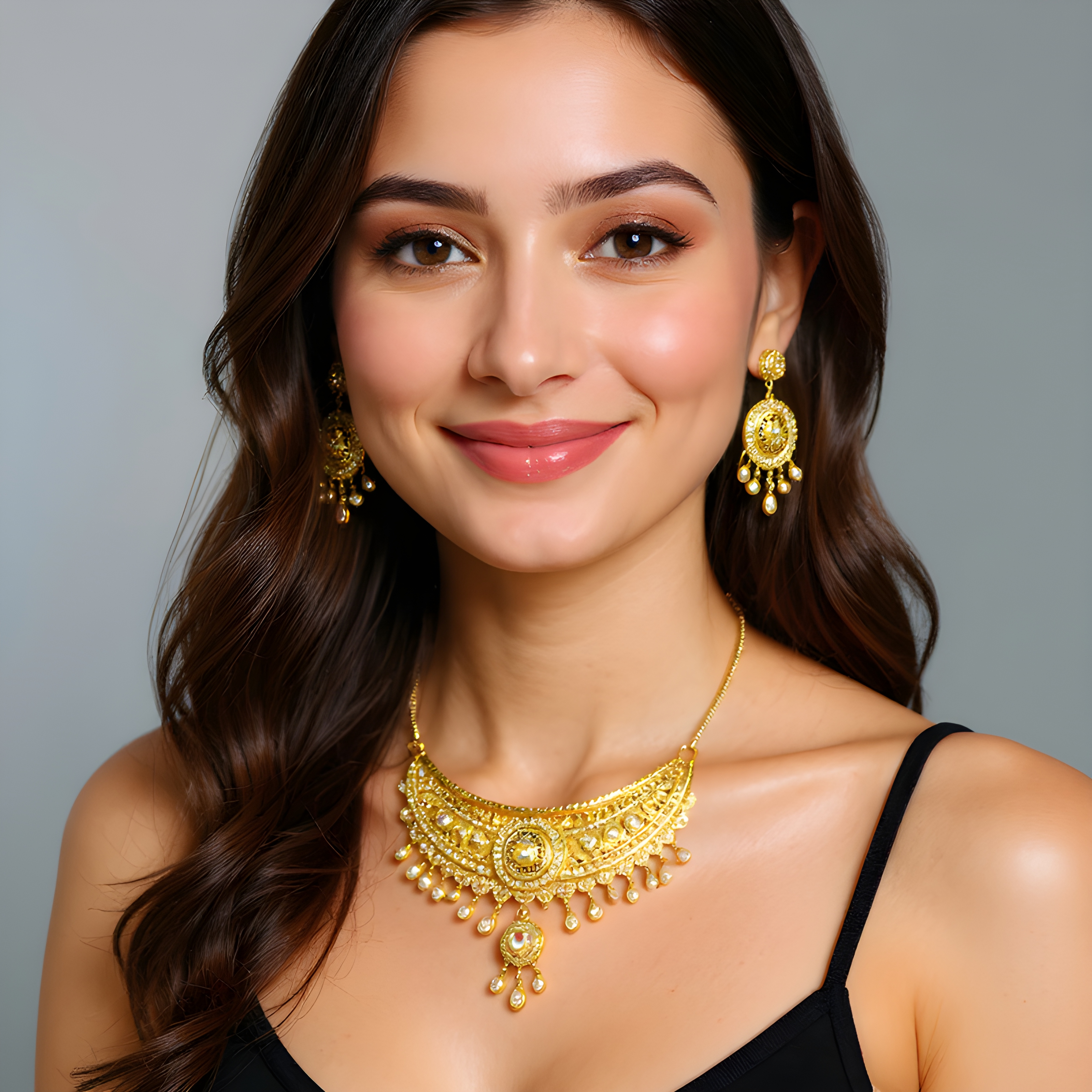 Gold-Tone Necklace and Earrings Set
