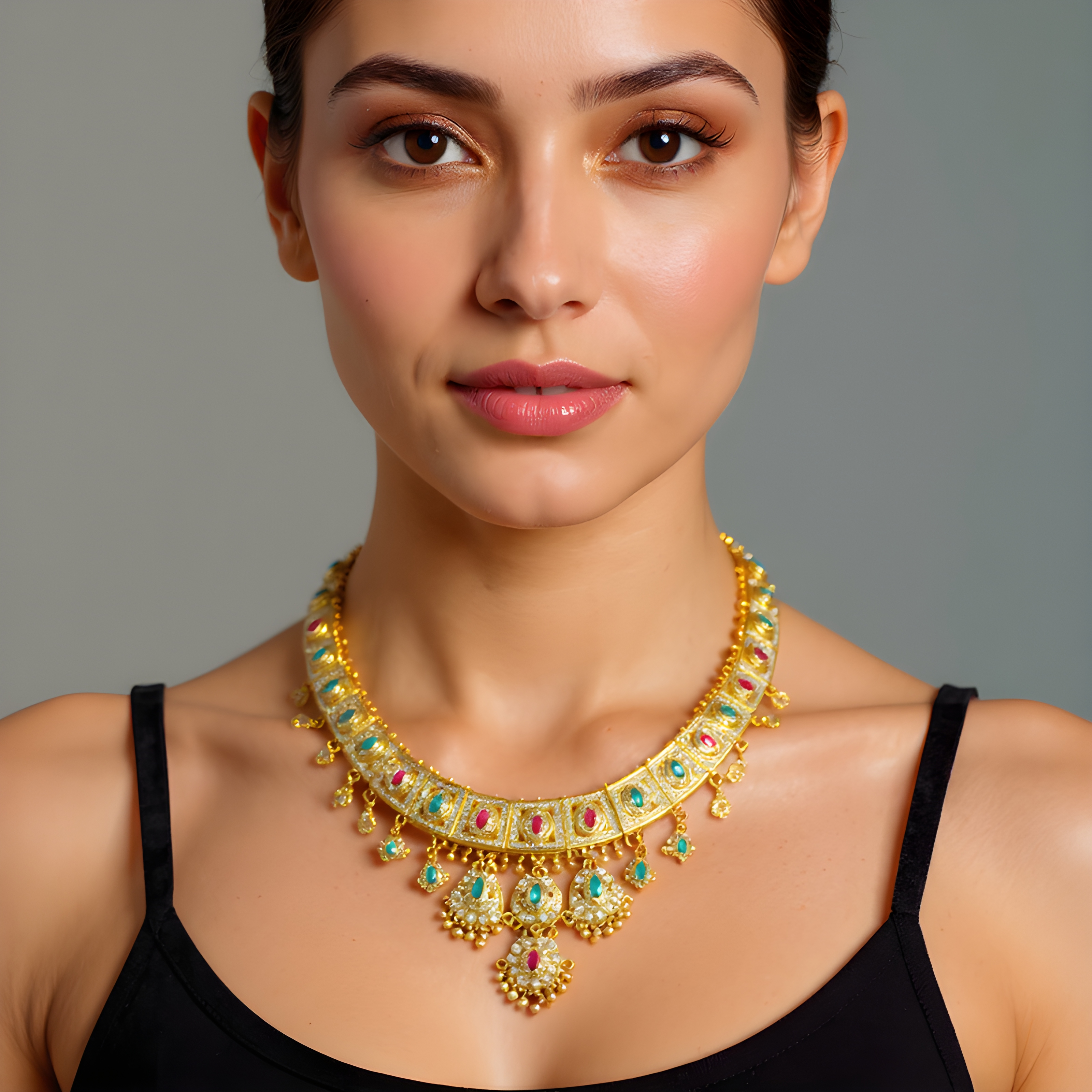 Gemstone-Encrusted Gold Necklace