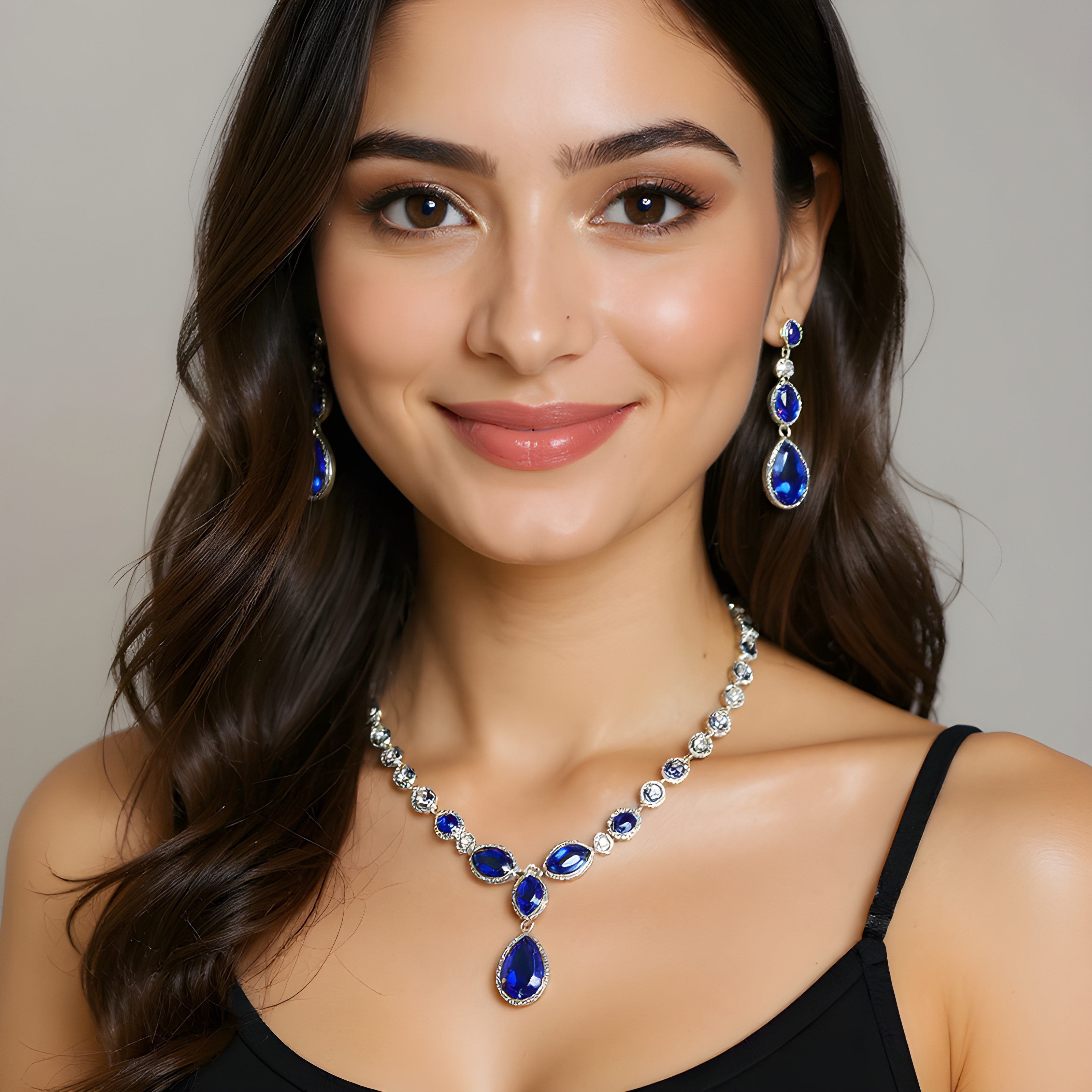 Blue Sapphire Crystal Necklace Set