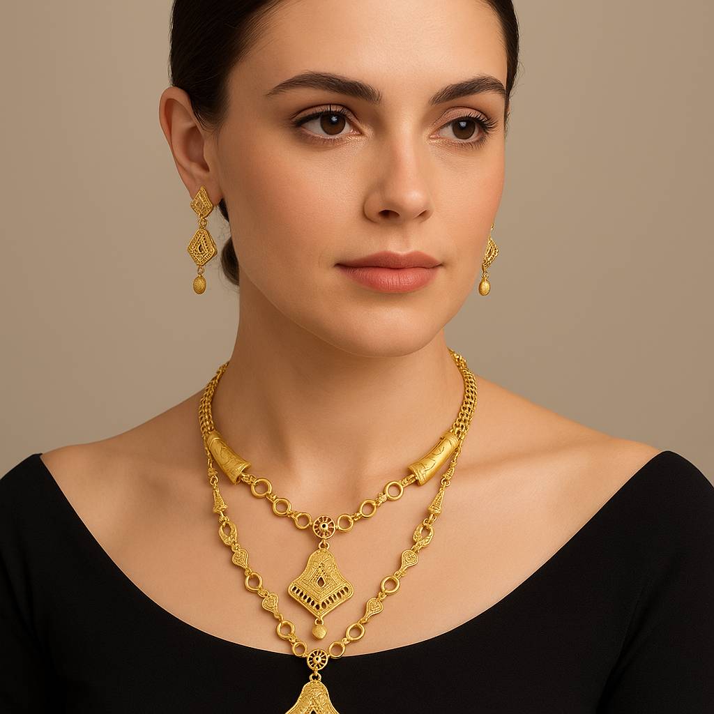 Gold Necklace and Earring Set