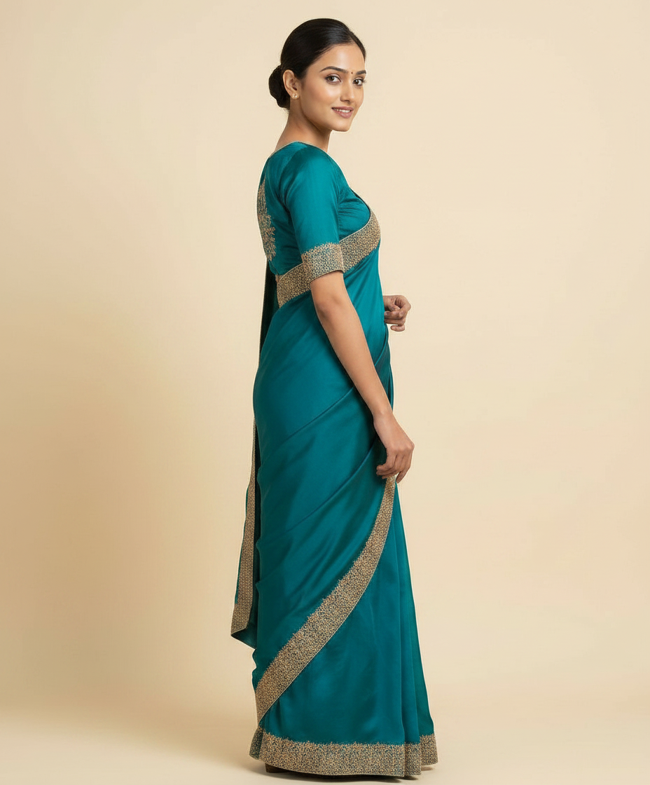 Embroidered Satin Shiffon Saree view 2