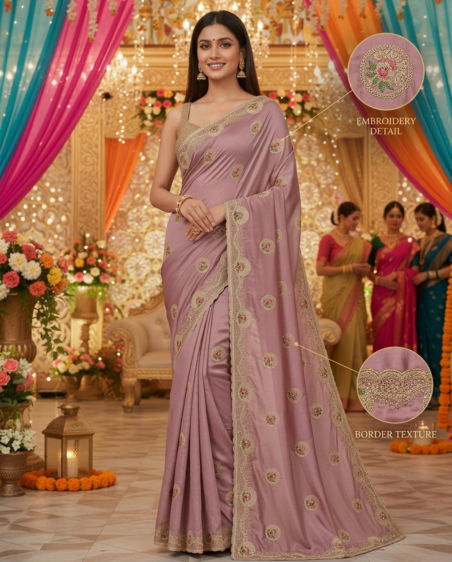 Embroidered Saree In Satin Chiffon