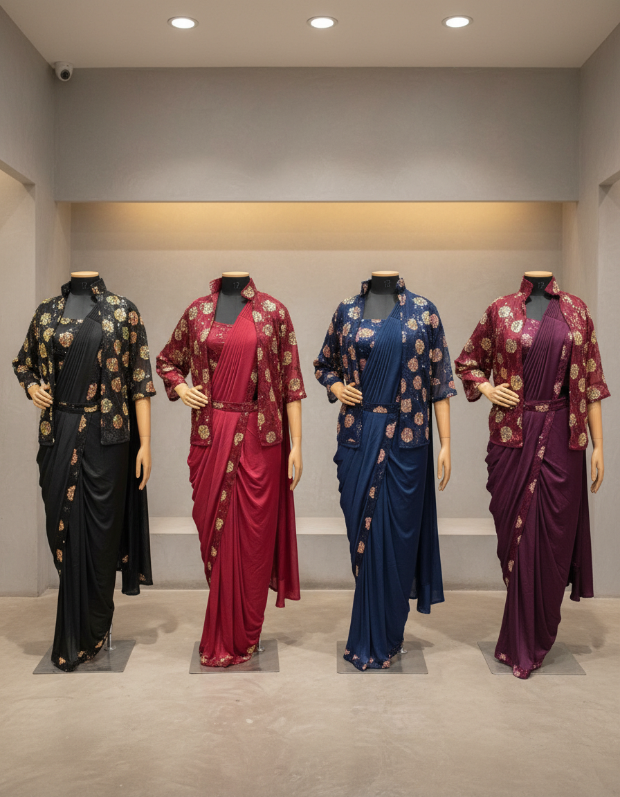 Embroidered Jacket RTW Saree view 2