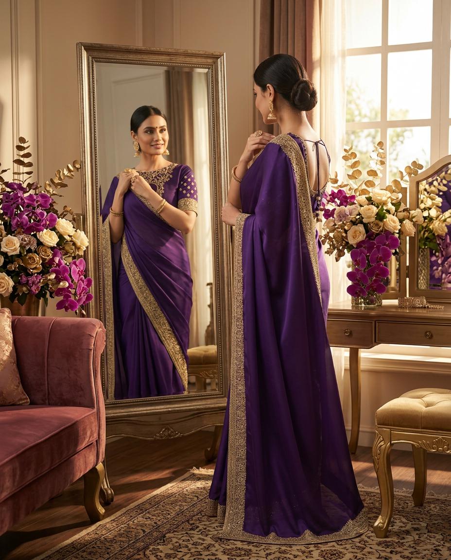 Designer Satin Chiffon Saree