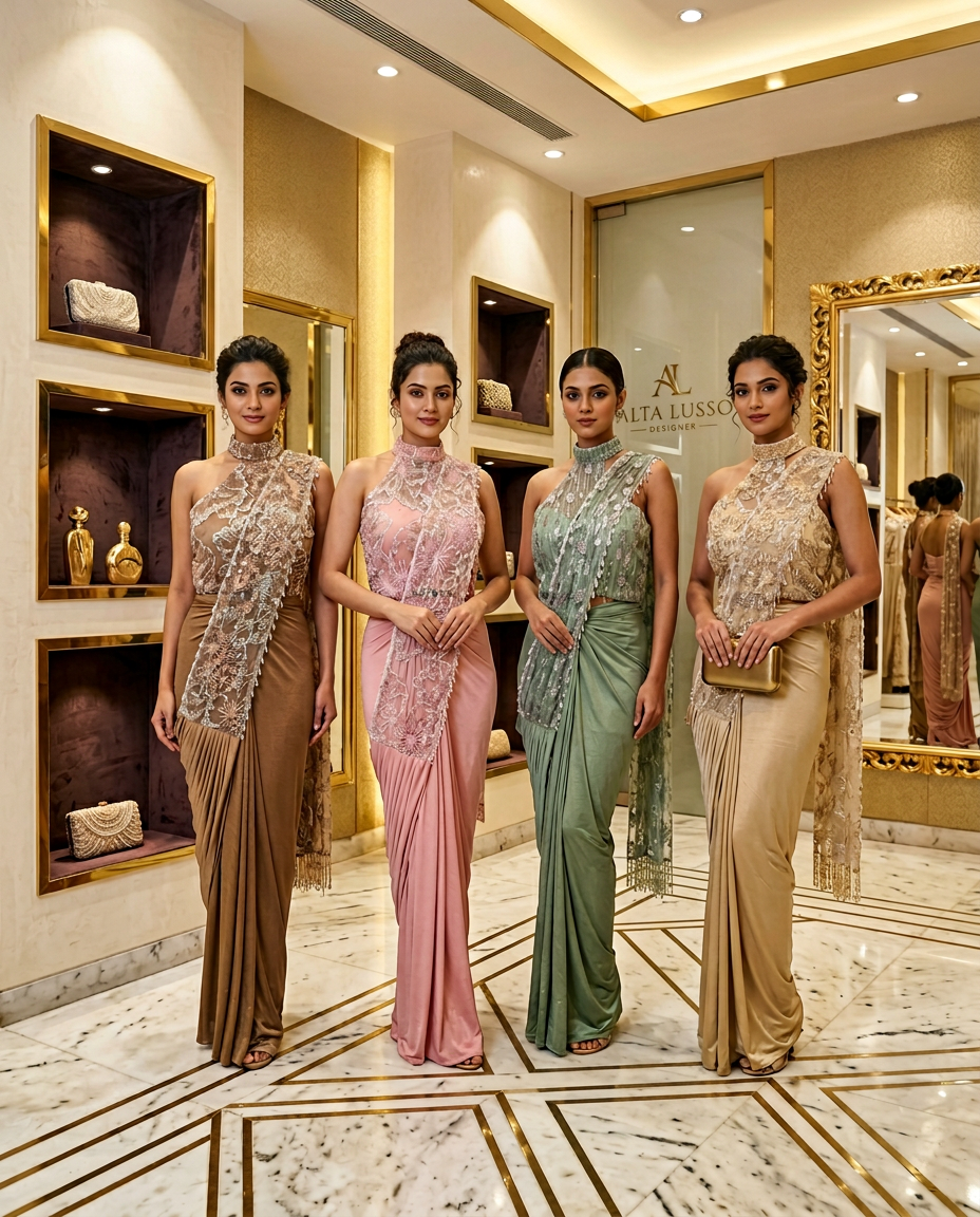 Elegant RTW Saree In Blush Pink view 3