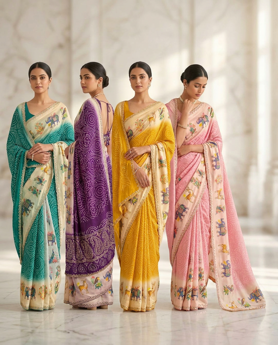 Bandhni Fusion With Animal Print view 2