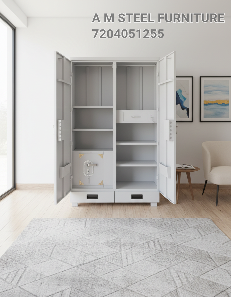 Metal Double Door Wardrobe Almira Powder Coated view 2