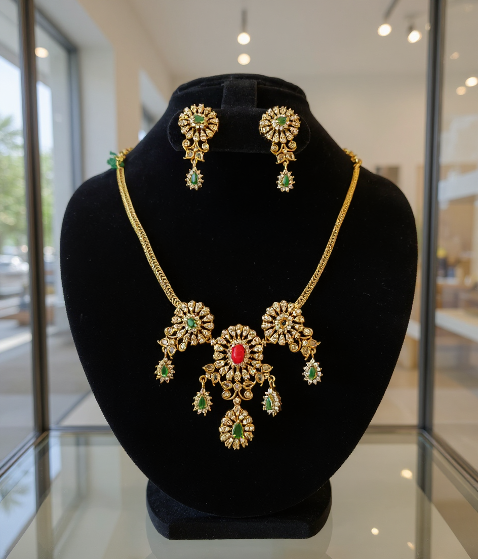 Elegant Red Ruby Necklace Set