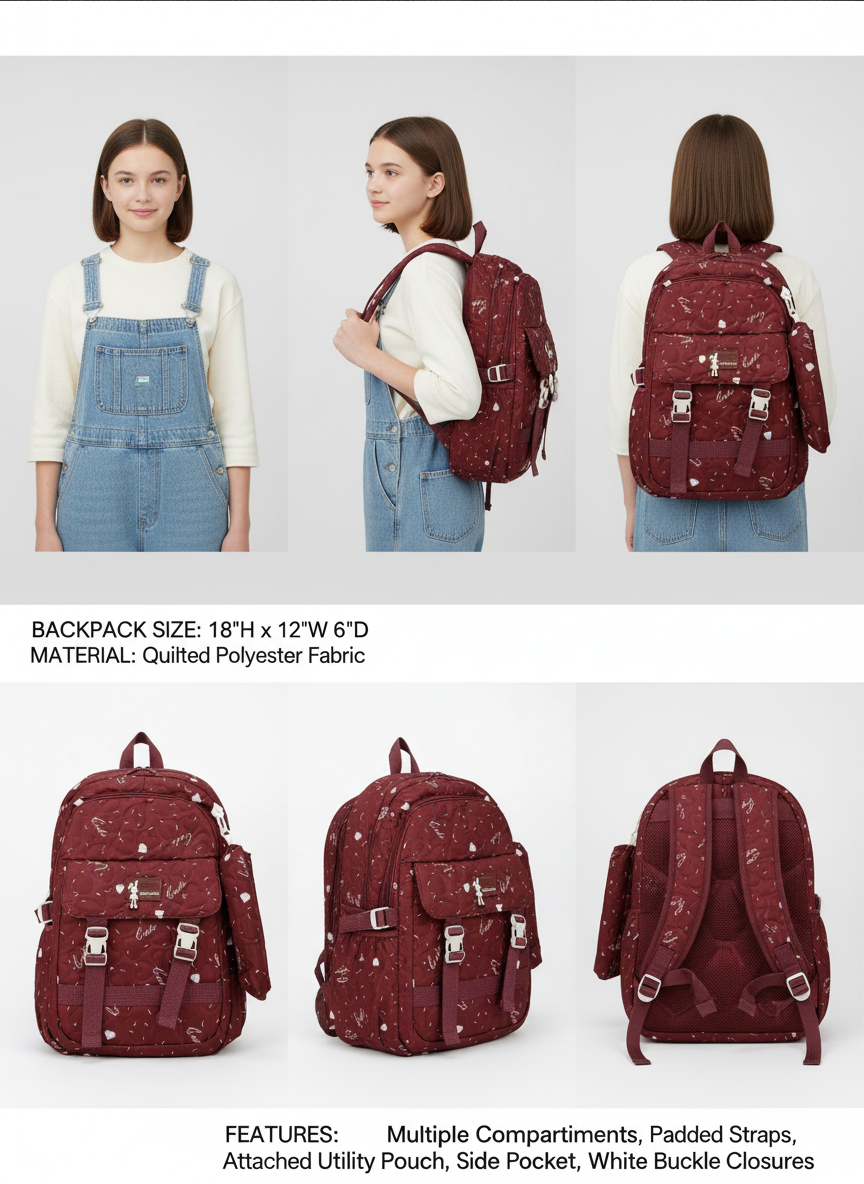 Cute Heart Girls Bag Maroon