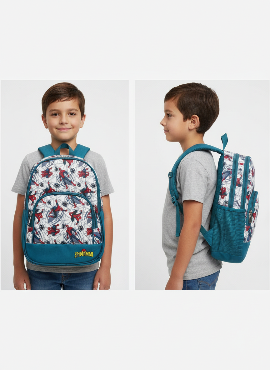 Spider-Man Kids School Bag White Teal