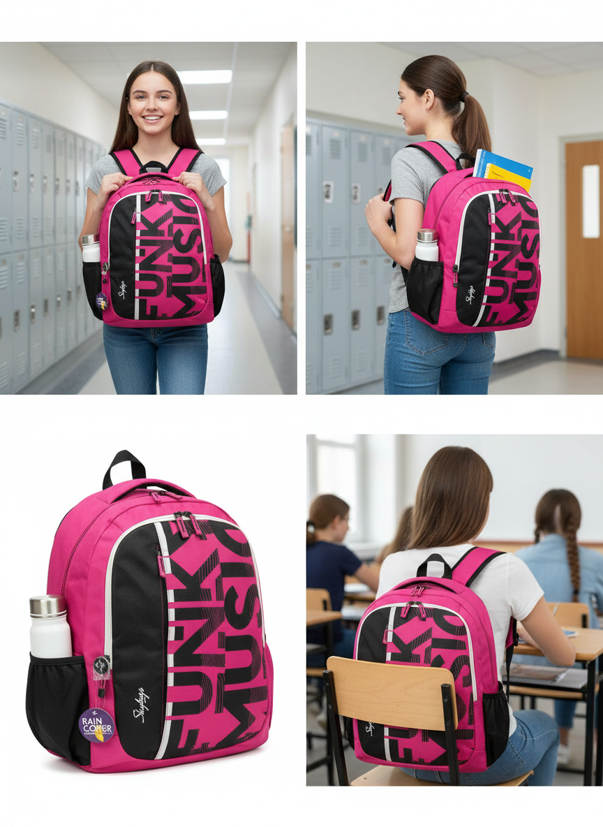 Skybags School Bag Pink Black