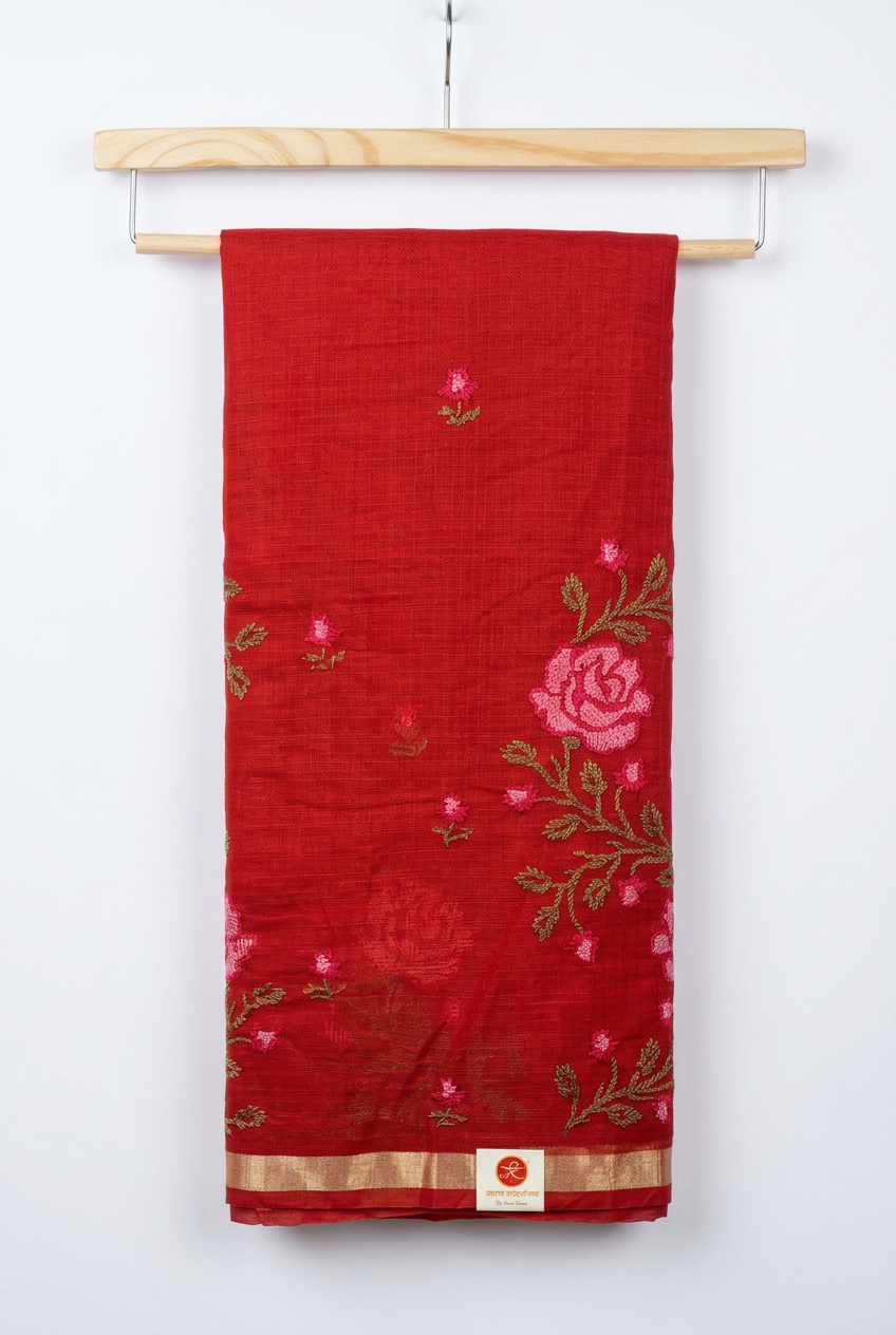 Kota Doria Floral Embroidered Saree view 2