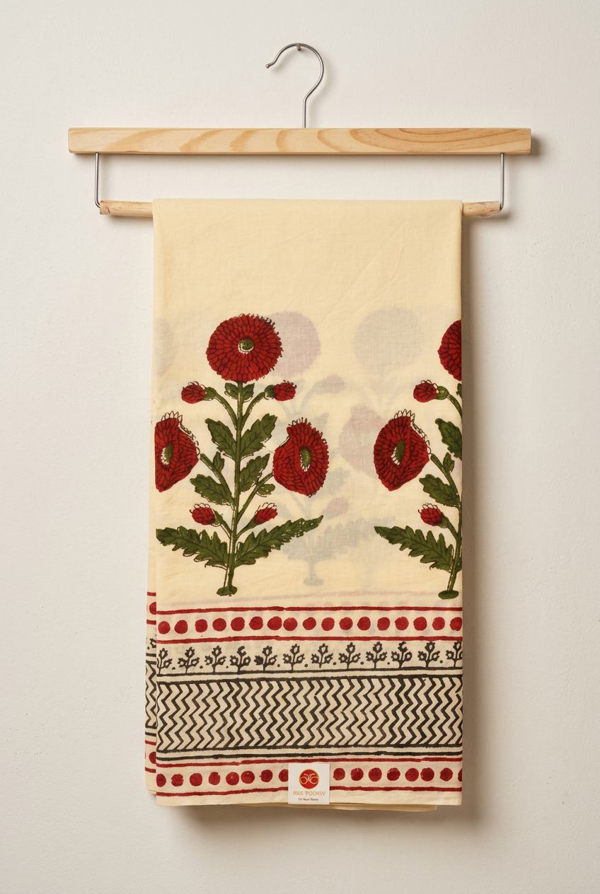 Block Printed Mull Cotton Saree view 2