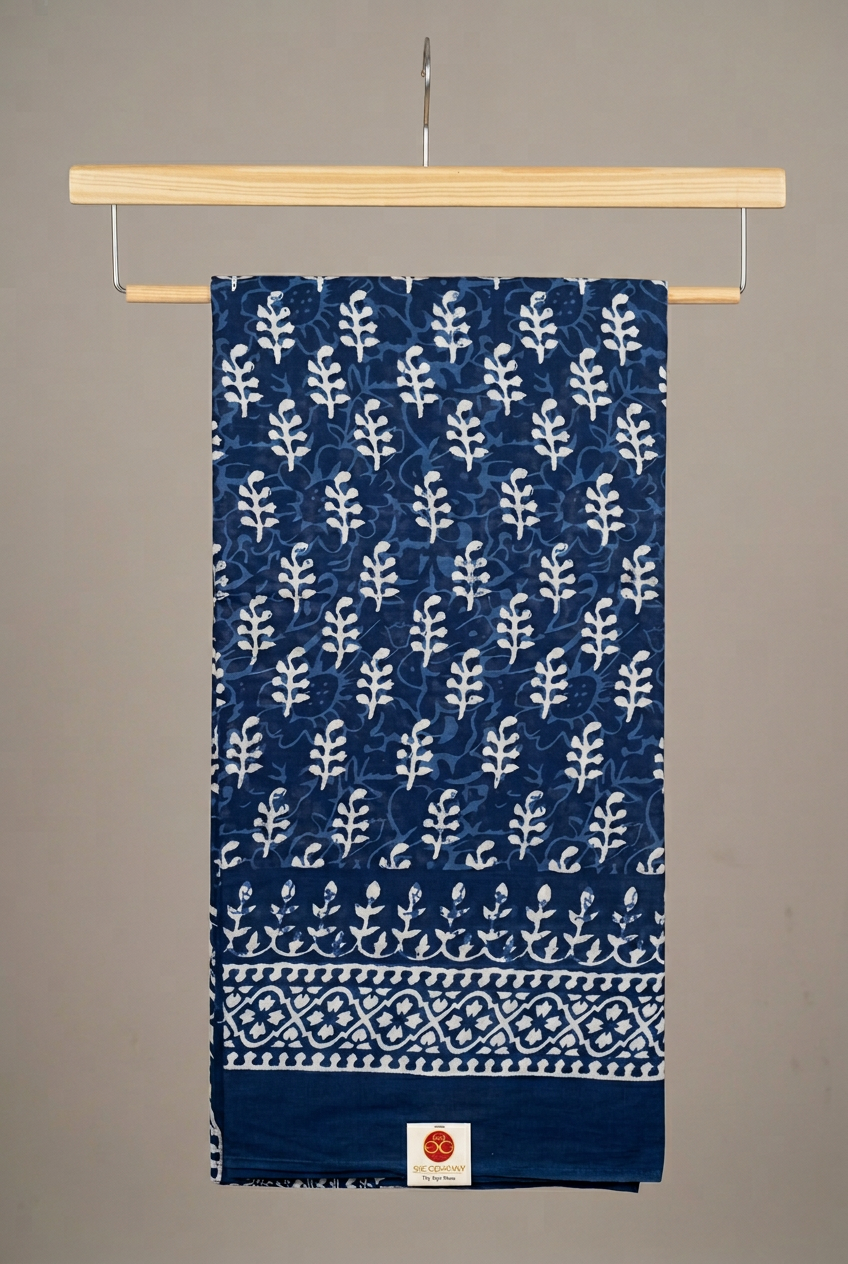 Navy Blue Pure Cotton Saree view 2