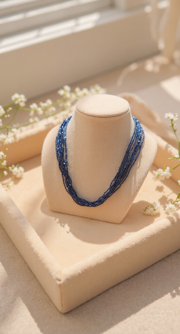 Blue Beaded Necklace view 2