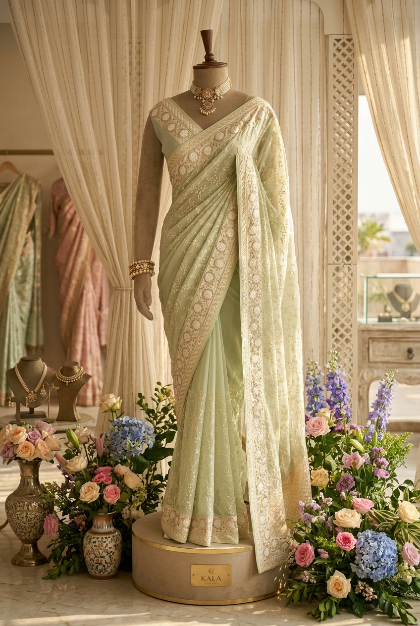 Designer Georgette Machine Embroidery With Sequence Saree view 3