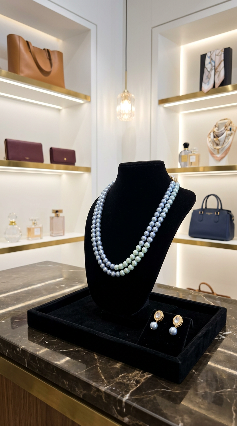 Elegant Blue Pearl Necklace view 2