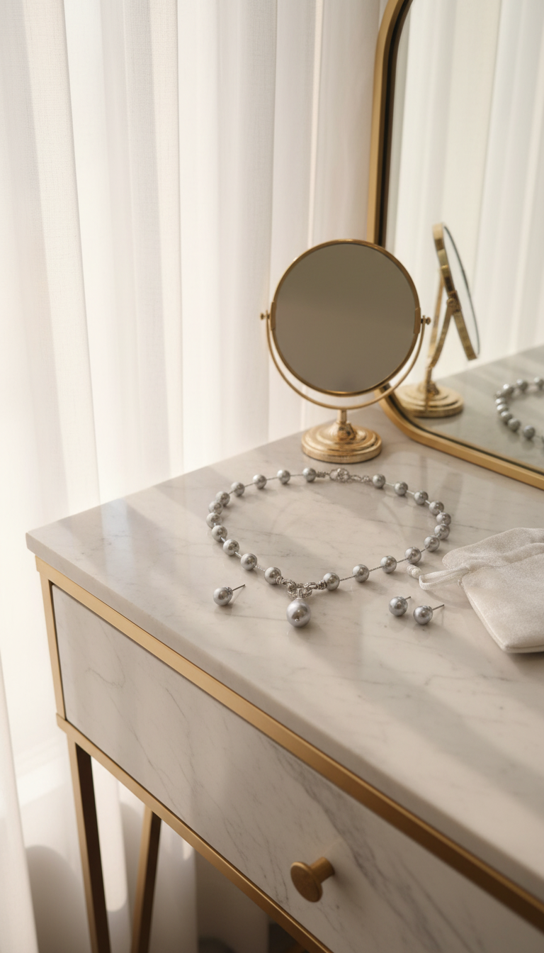 Elegant Silver Pearl Necklace view 3