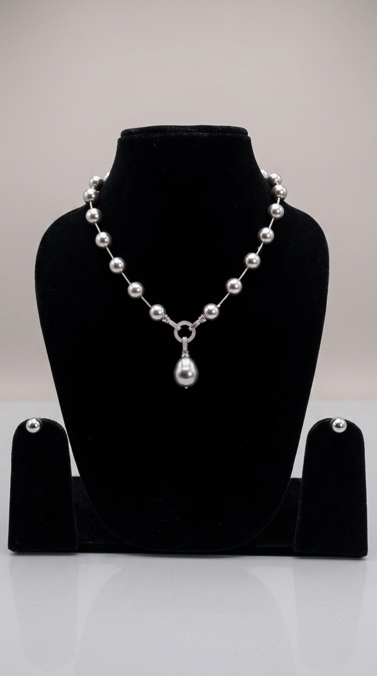 Elegant Silver Pearl Necklace view 2