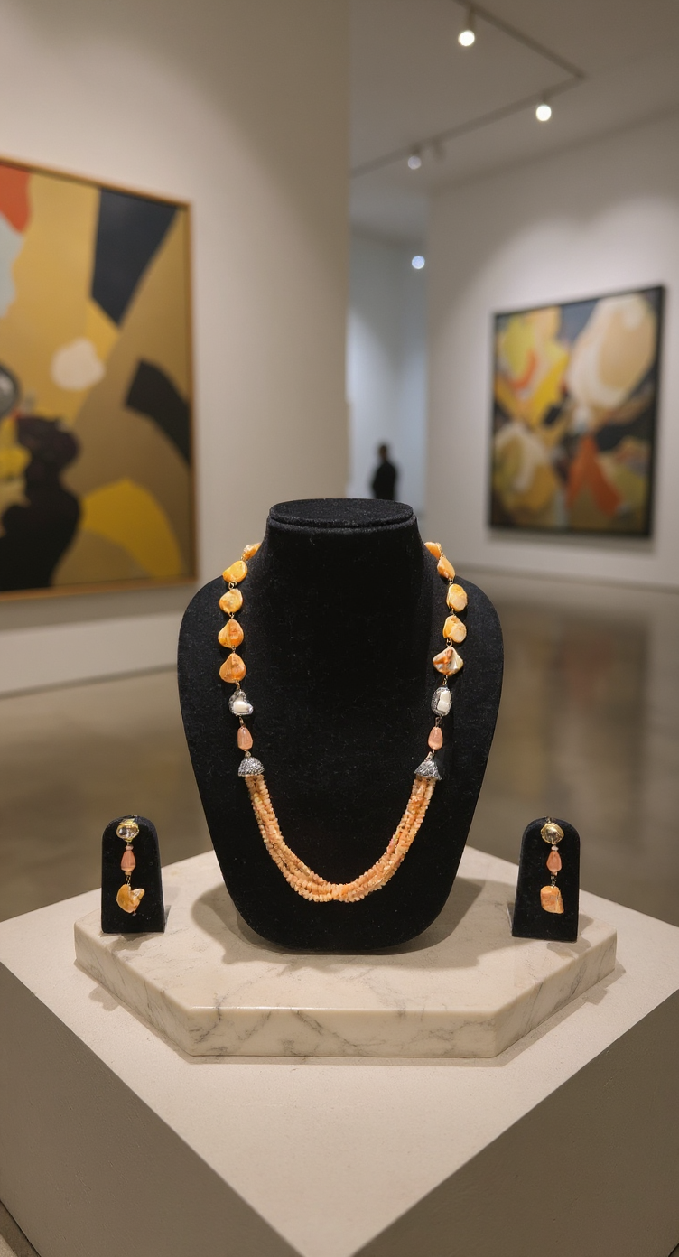Elegant Beaded Peach Color Necklace view 2