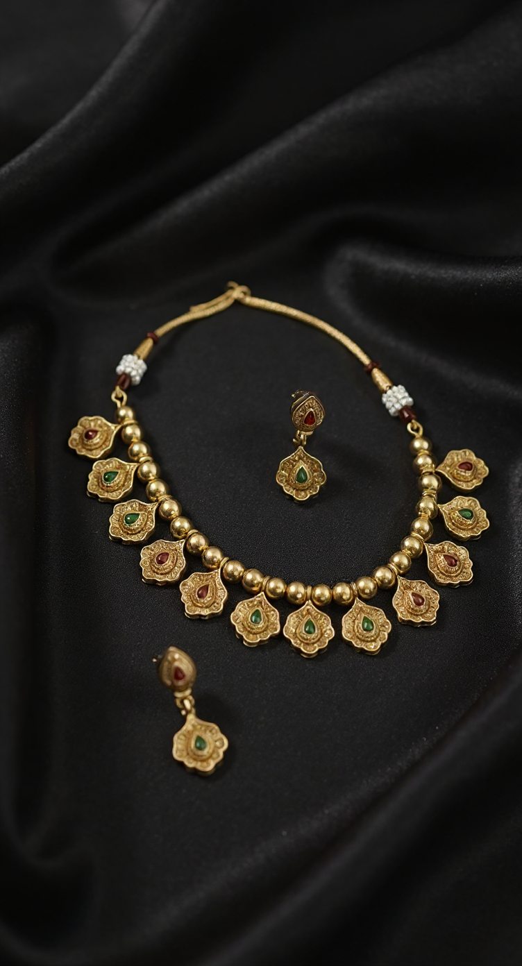 Traditional Premium Quality Golden Necklace Set view 2
