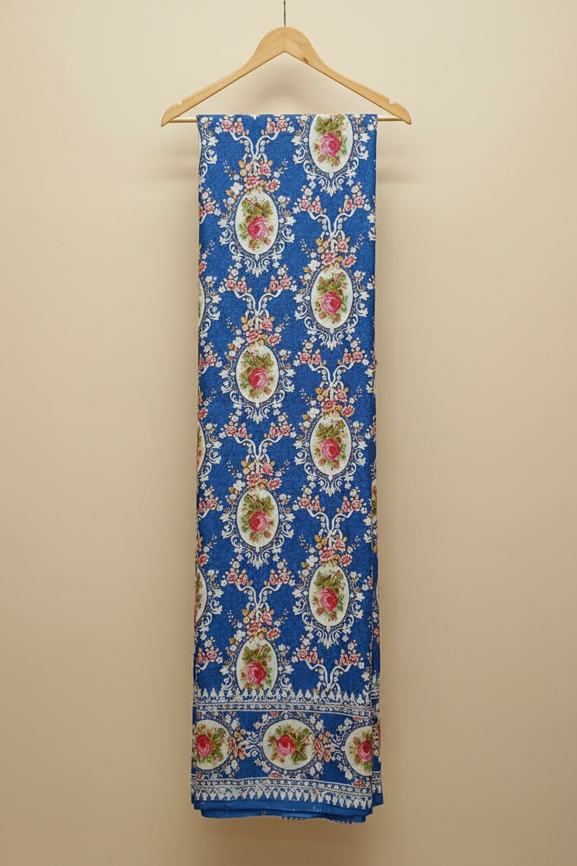 Floral Print  Satin Blue view 2