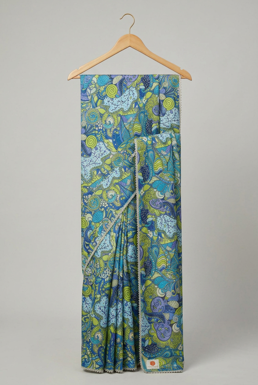 Abstract Print Satin Saree view 3