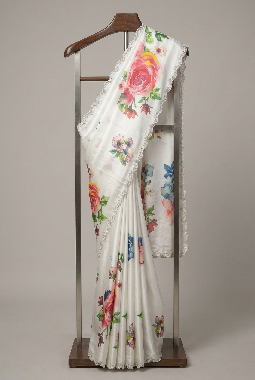 Floral Satin With Zarkan Work view 3