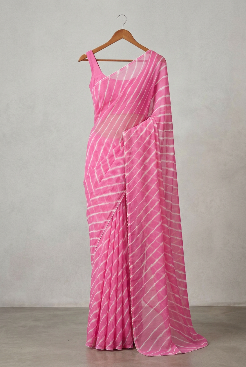 Pink Lahariya Saree view 2