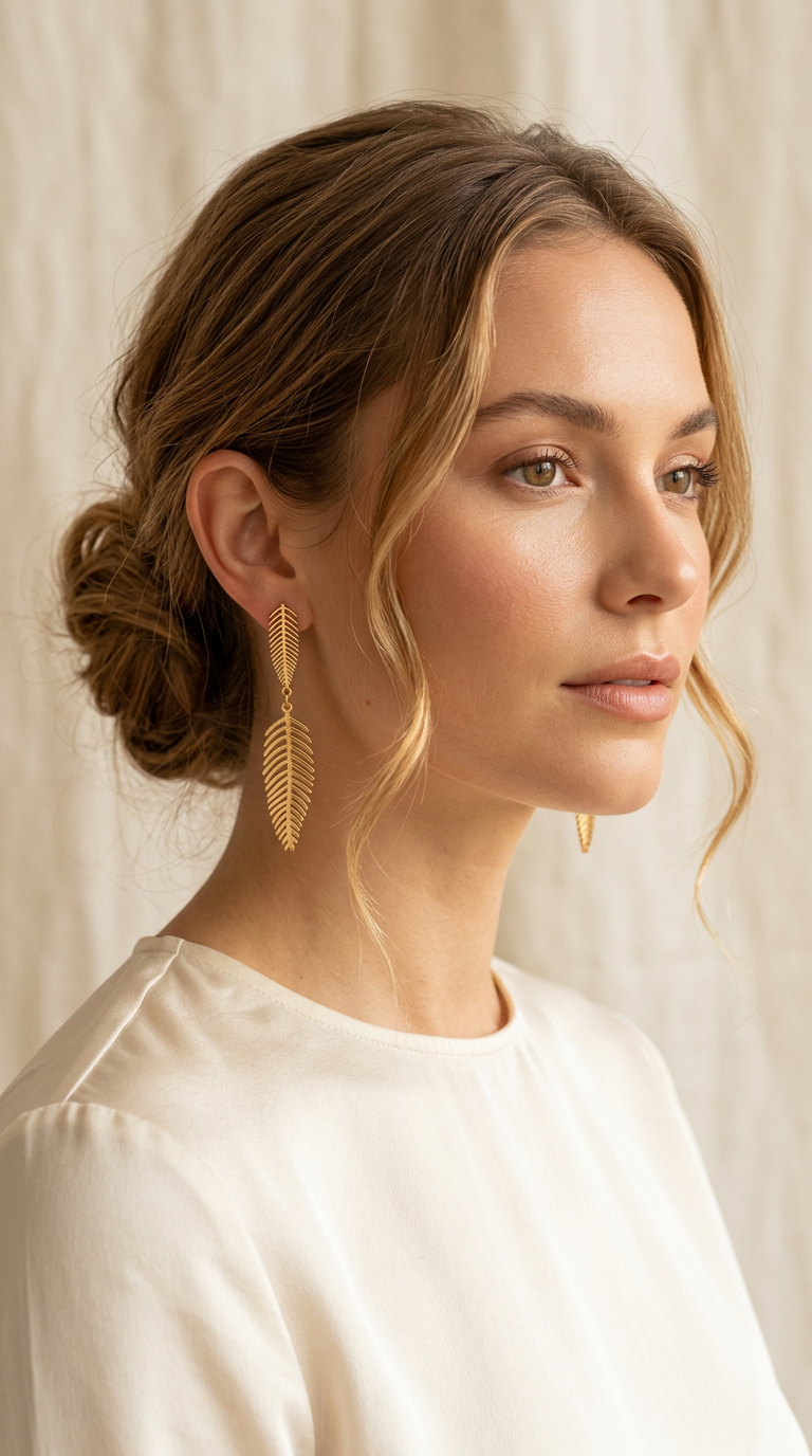 Twin Leaf Design Earrings view 2